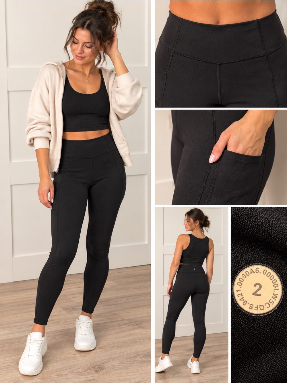 Lululemon women’s black high-rise full-length athletic leggings, size 2.